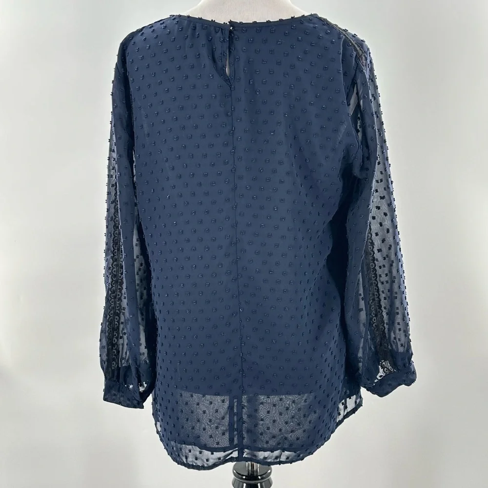 j crew outlet womens top size 6 navy blue swiss dot career - Picture 5 of 11